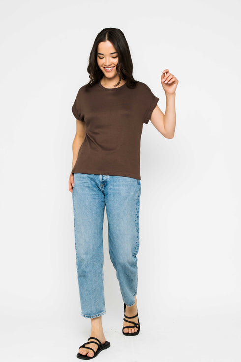 Daisy-Textured Rib Roll Cuff Tee